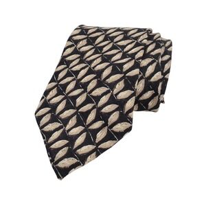 Hugo Boss Woven Leaf Pattern Necktie Black Tan Mens Tie